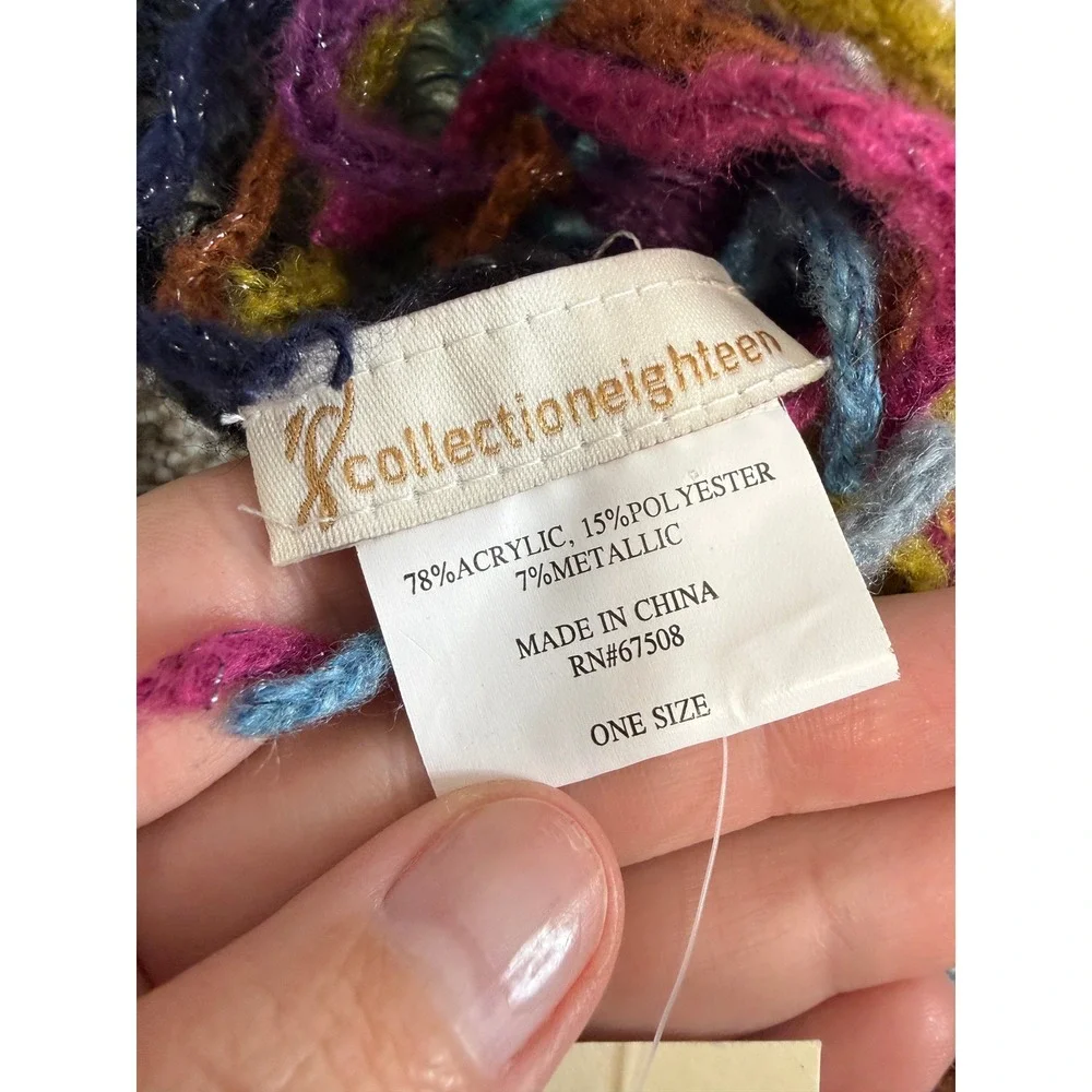 NWT Collection‎ Eighteen Rainbow Striped Metallic Boho Knit Scarf Festival Cozy